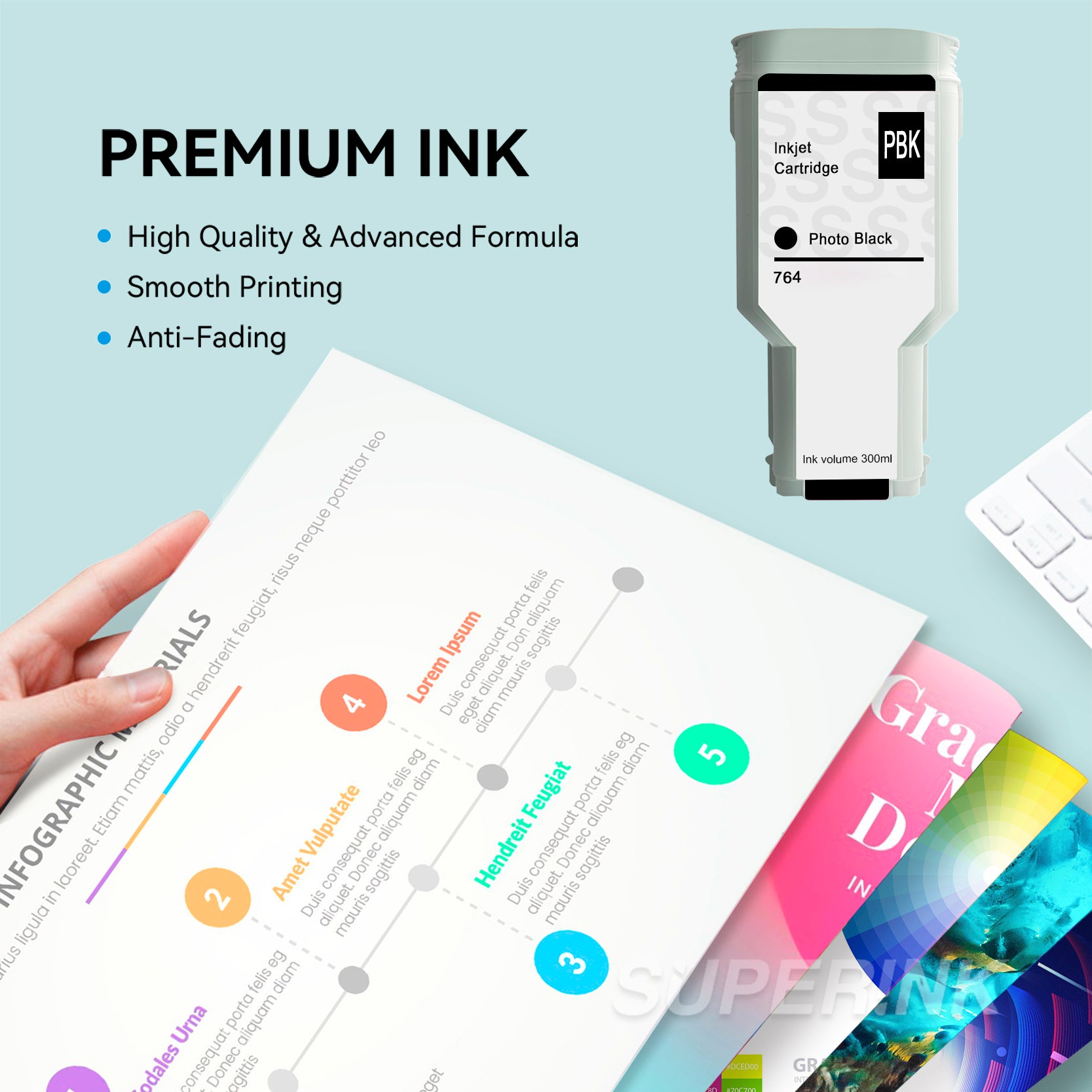 Compatible HP 764 C1Q17A Photo Black 300ML Ink Cartridge