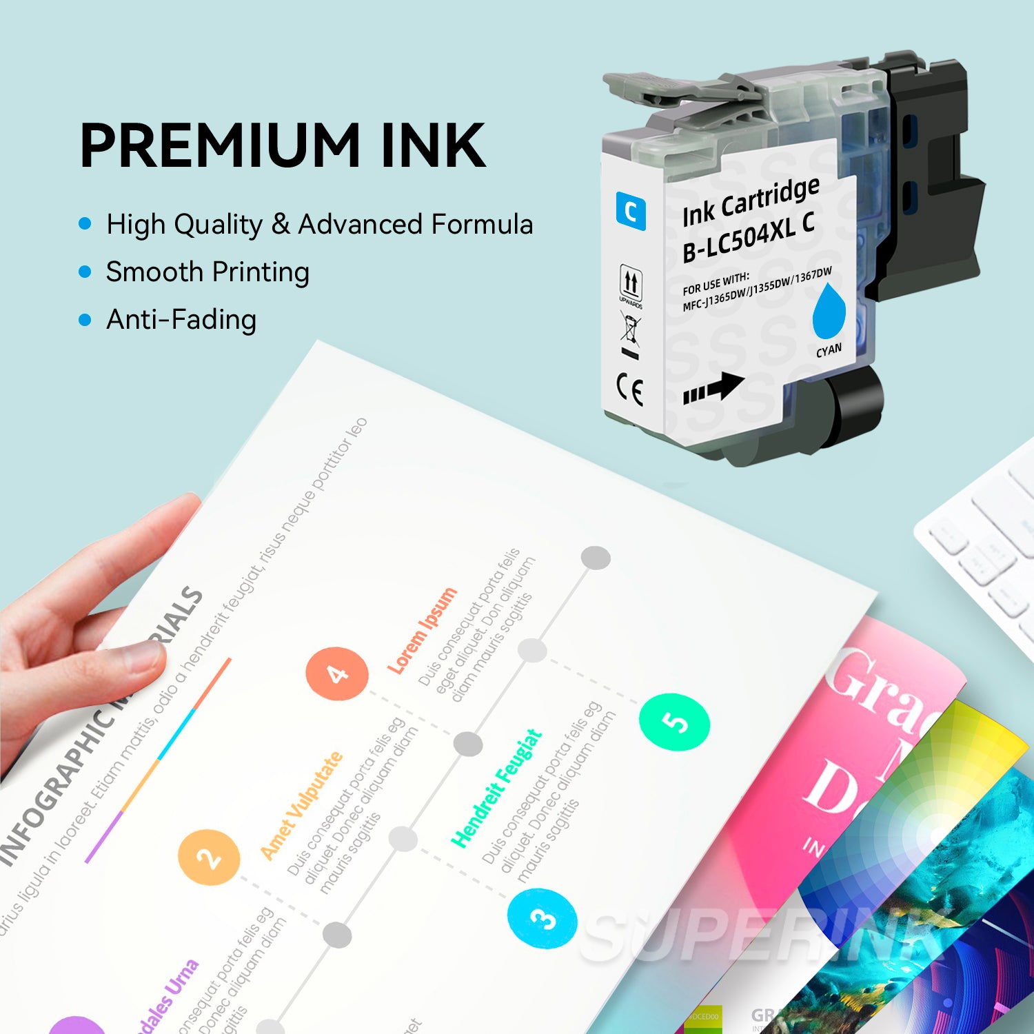 Compatible Brother LC504 LC504XL Cyan Ink Cartridge High Yield