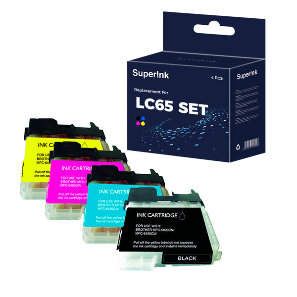 Lc65 Ink Compatible Brother LC65 Inkjet Cartridge Set BK/C/M/Y - Superink.ca