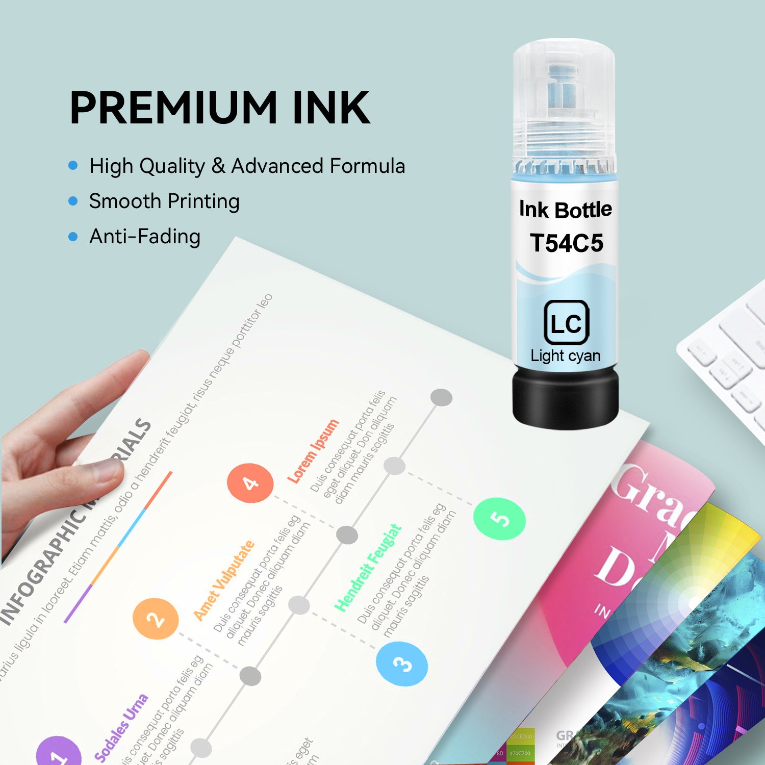 Compatible Epson T54C T54C520 Light Cyan Ink Bottle