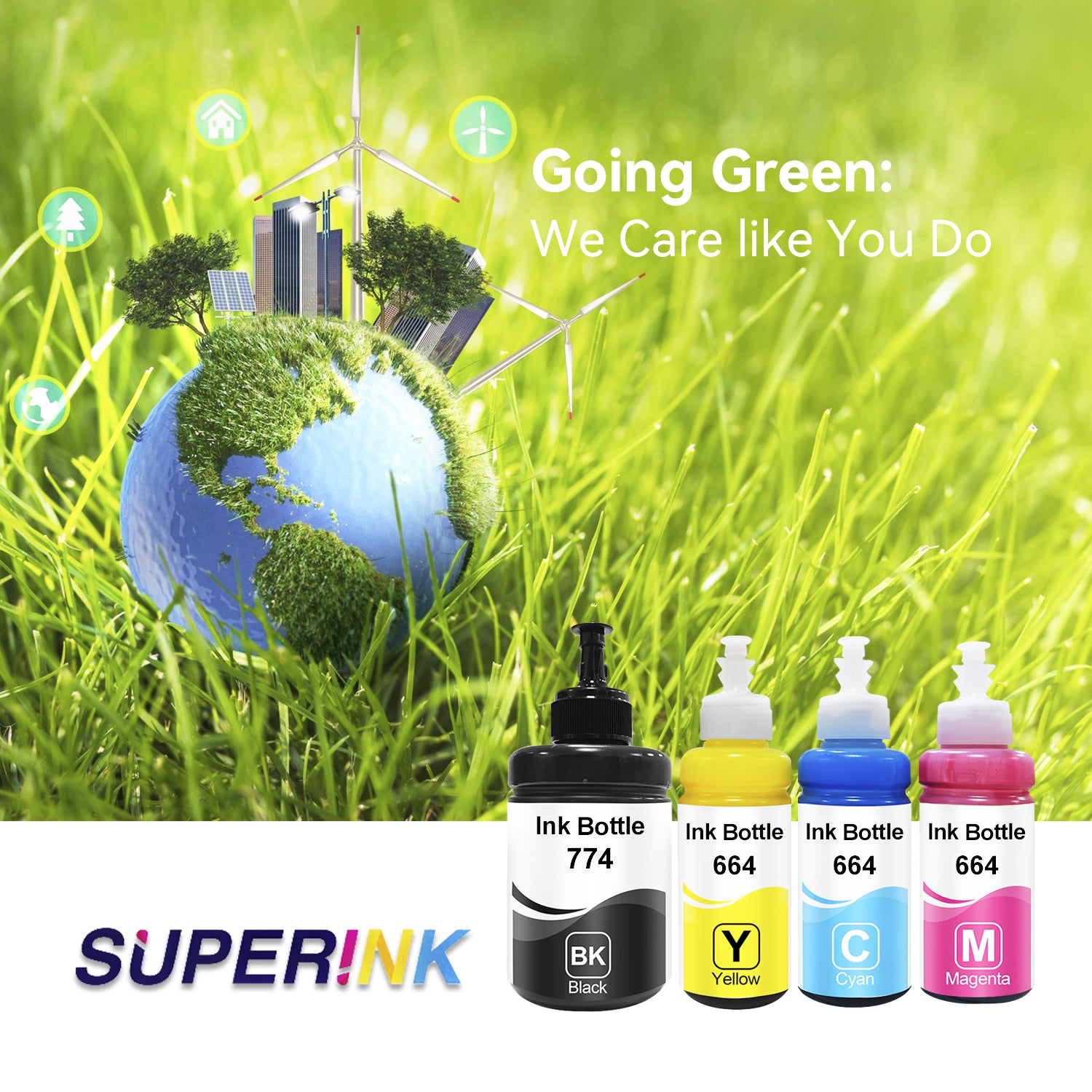 Compatible Epson T664 Combo Ink Bottle BK/C/M/Y by Superink