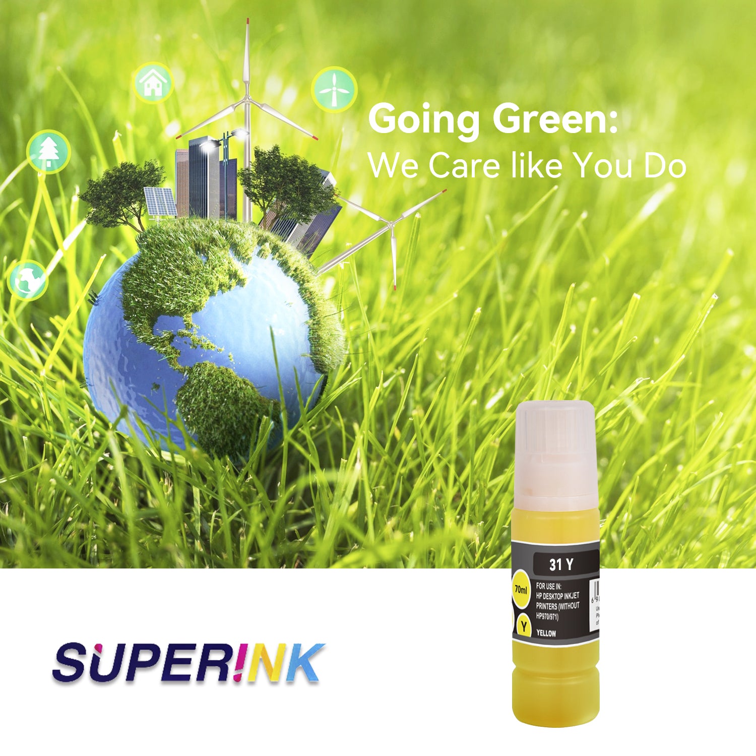 Compatible HP 31 1VU28AN Yellow Ink Bottle by Superink