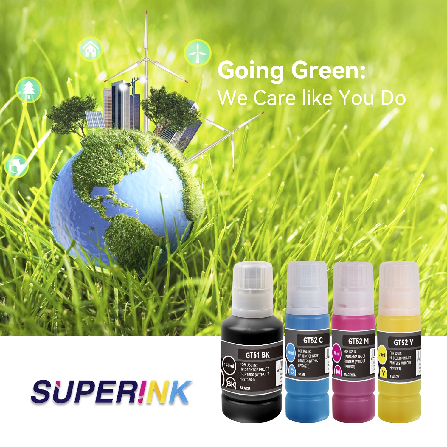 Compatible HP GT51 GT52 Combo Ink Bottle BK/C/M/Y by Superink